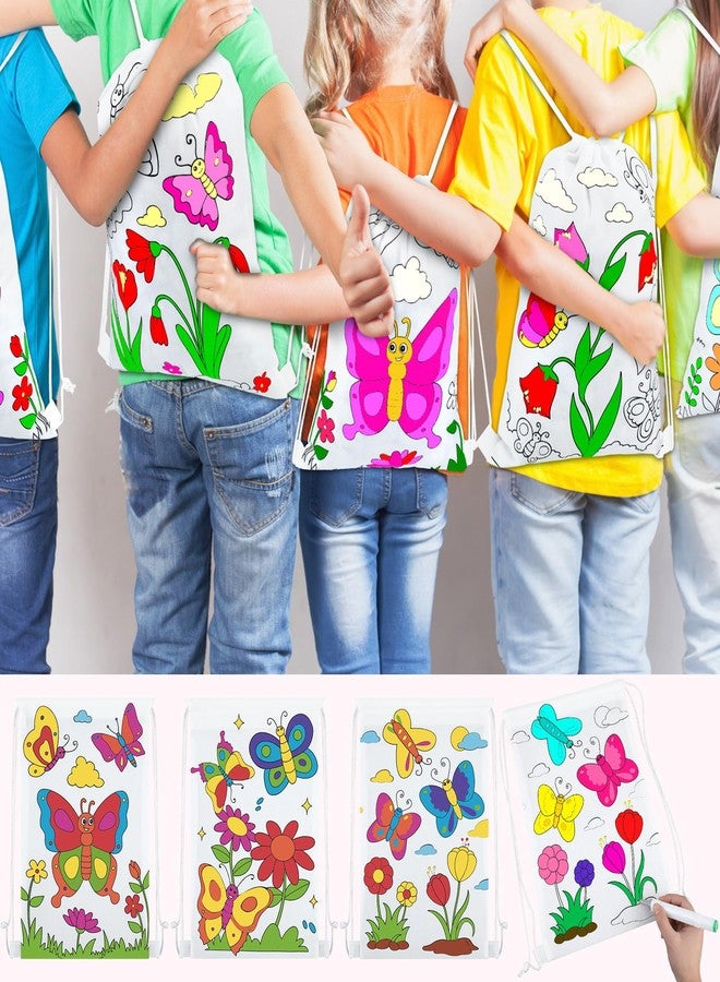 Cosblank 24 Pcs Color Your Own Drawstring Bags Coloring Party Goodie Favor Bags Flowers Butterfly Birthday Party Crafts with Markers DIY Projects Supplies(Butterfly) - Image 5